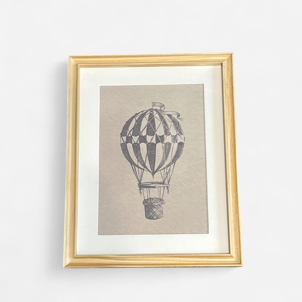 Hearth & Hand with Magnolia Hot Air balloon Framed Print Art New Black white grn